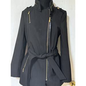 MICHAEL KORS BLACK ZIP UP JACKET WITH TIE BELT SIZE M